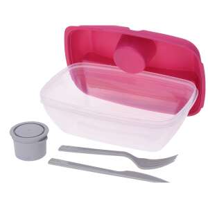 Koopman Lunchbox mit Gabel und Messer, rosa und durchsichtiges Plastik, 23x15x10 cm - Koopman