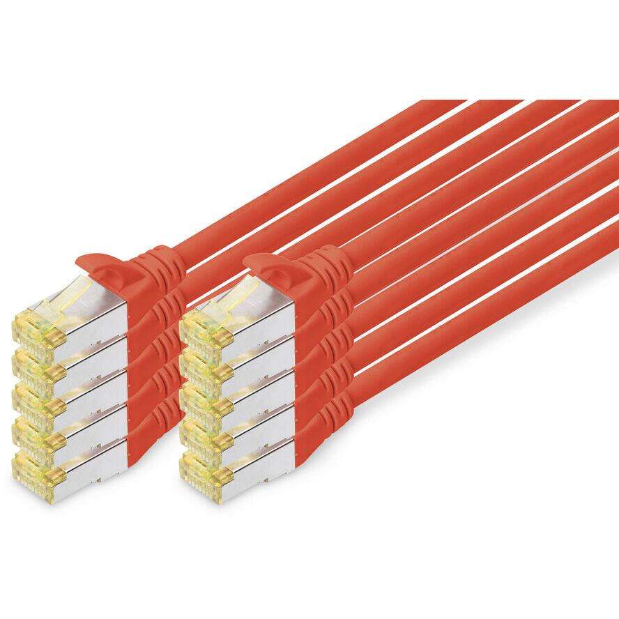 Set 10 cabluri patch, DIGITUS, CAT 6A, S/FTP, 2m, Rosu (DK-1644-A-020-R-10)