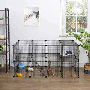Cușcă metalică pentru animale de companie cobai, iepure hamster, 36 panouri, negru 143x73x71cm