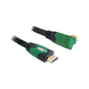 DELOCK HDMI cable with Ethernet, 3 meter, right angled, black and green - HDMI Cable