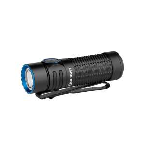 Olight Warrior Nano újratölthető zseblámpa, fekete kék betétekkel, ferde nézet - Olight