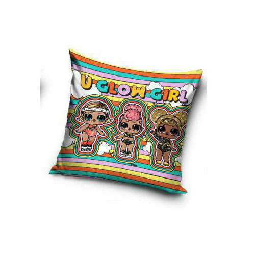 LOL Surprise U Glow Girl pillowcase, 40x40 cm, featuring three LOL Surprise dolls