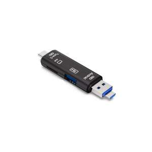 Fekete 3 az 1-ben USB Type-C Micro USB kártyaolvasó adapter SD és TF memóriakártyákhoz - USB kártyaolvasó