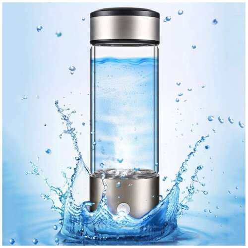Hidrogénezett/ionizált víz generátor palack, hordozható, szűrővel, Újratölthető üveg 500 ml, Hidrogén koncentráció akár 1300-1600 ppb