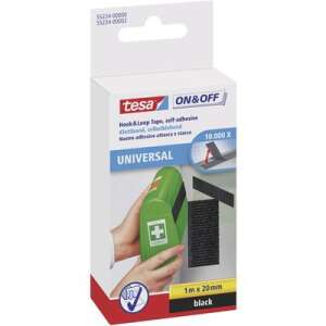 Tesa On & Off Универсална самозалепваща лента с велкро, черен, 1m x 20mm - галантерия