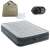 Intex Full Comfort Plush Mid-Rise inflatable mattress, gray, double bed, with electric pump, carrying bag, and instructions