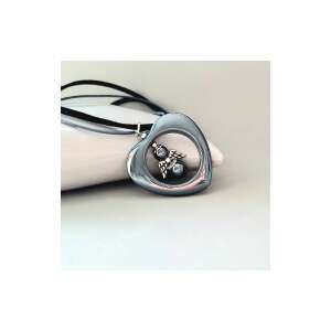 Hematit szív medál nyaklánc hematit angyal charm-mal bőrzsinóron - Női nyaklánc