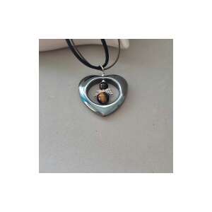 Hematit szív medál tigrisszem angyallal bőrzsinóros nyakláncon - Női nyaklánc