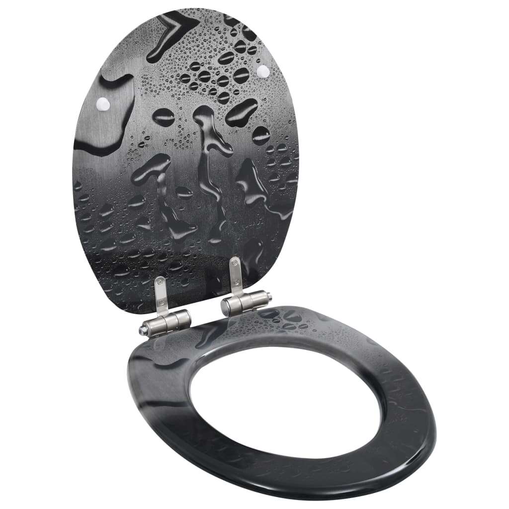 vidaXL MDF WC sedadlo s pomaly sa zatvárajúcim vekom - Water drop #black-grey
