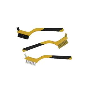 3 piece wire brush set with nylon, brass and stainless steel bristles, perfect for cleaning and prepping surfaces - Hand tool