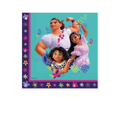 Disney Encanto papírszalvéta, 20 darabos, Mirabel, Luisa és Isabela Madrigal szereplőkkel