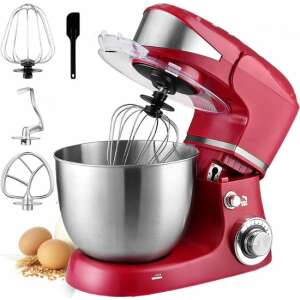 Royalty Line RL-PKM1600 Konyhai robotgép, 6 sebességes állványkeverő fröccsenésgátlóval és 5,5L rozsdamentes acél tálal, piros - Konyha & Étkezés