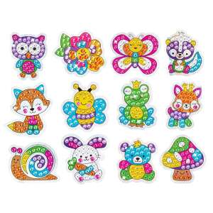 Gyémántfestő készlet 12 kisállatos sablonnal, színes gyöngyökkel, applikátorral
