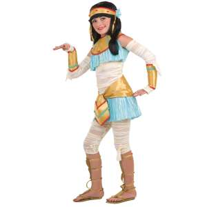 Zombiefied Cleopatra costume for kids, includes skirt, vest, scarf, tights, headband, and gloves - OEM