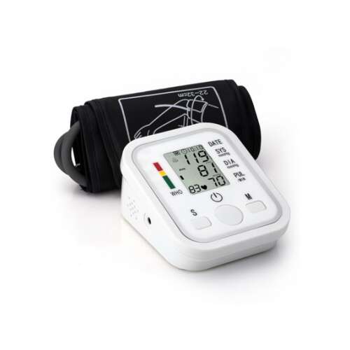 Digital blood pressure monitor with LCD display, arm cuff, and automatic measurement