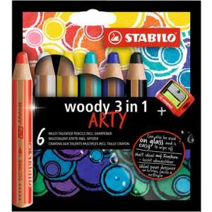 Stabilo Woody 3 in 1 Arty Többszínű ceruzák, 6-os csomag hegyezővel - STABILO