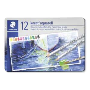 Akvarell ceruza készlet, hatszögletű, fém doboz, STAEDTLER "Karat® aquarell 125", 12 különböző szín 90635350 