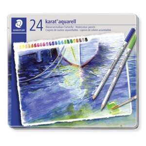 Akvarell ceruza készlet, hatszögletű, fém doboz, STAEDTLER "Karat® aquarell 125", 24 különböző szín 90635339 