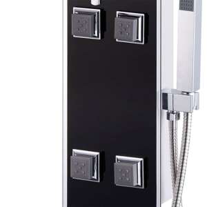 vidaXL fekete üveg zuhanypanel 6 testmasszírozó fúvókával, mennyezeti zuhanyfejjel és kézi zuhanyfejjel - Zuhanyfej