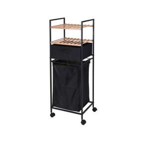 Rafturi de baie Bathroom Solutions din bambus și metal cu coș de rufe, negru și maro - Raft pentru baie