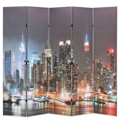 vidaXL New York éjszakai városkép paraván, 200 x 170 cm, 4 paneles paraván, New York éjszakai panorámával - Térelválasztó fal