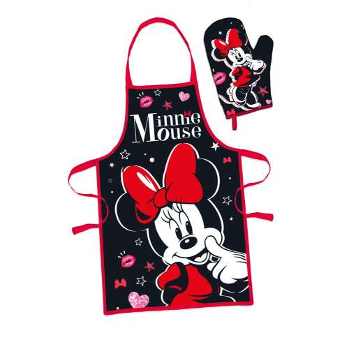 Комплект престилка и ръкавица за фурна Disney Minnie Mouse, черен с червени акценти и дизайн на Minnie Mouse