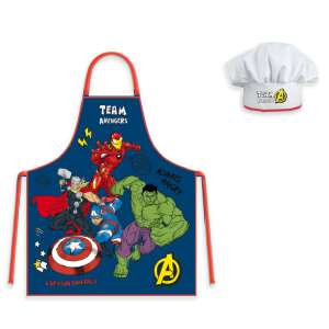 Avengers Team Always Angry Kids Apron Set with Chef Hat, 2-piece set, blue apron with Avengers characters, white chef hat with red trim, for ages 3-8 - Kids' apron