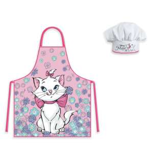 Disney Marie Cica Flower Garden Kids Apron Set, 2 piece set, pink apron with Marie cat design and white chef hat - Kids' apron