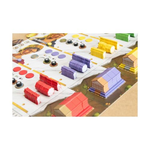 Roma dicsősége társasjáték elemei a játéktáblán