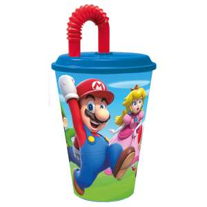 Super Mario Mushroom Kingdom szívószálas pohár, műanyag 430 ml 90431331 