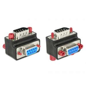 Delock 9-pin Sub-D male to female adapter, 90 degree angle, black, with interchangeable screws and nuts - Adapter