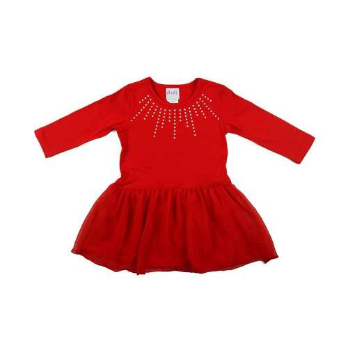Piros hosszú ujjú lányka ruha, tüll szoknyával, 104-es méret, Asti márka