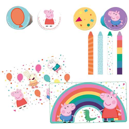Peppa Malac írószer szett 16 darabbal, matricák, ceruzák, radírok és egyéb kiegészítők - Írószer szett