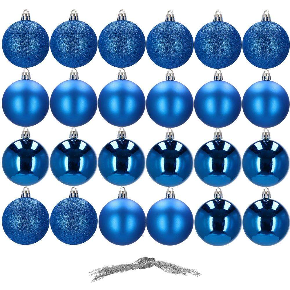 Karácsonyi gömb készlet 24 db, 6 cm, csillogó, fényes, matt,kék szin