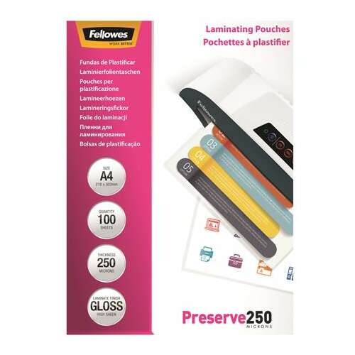 Fellowes Preserve250 mikron A4 fényes lamináló fólia, 100 db