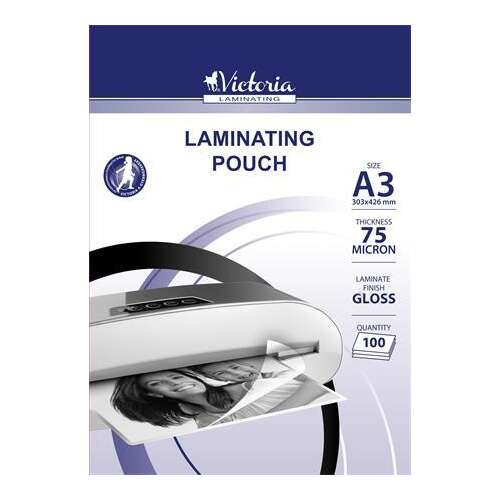 Victoria Office A3-as 75 mikronos fényes lamináló tasakok, 100 darabos csomag