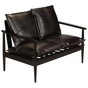 Angled View of vidaXL Black Leather Two-Seater Sofa - VidaXL Sofa