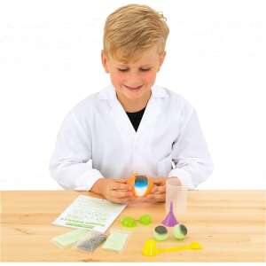 Galt Horrible Science Bouncy Eyeballs kit, a child in a lab coat is making bouncy eyeballs - Science & Discovery Toy