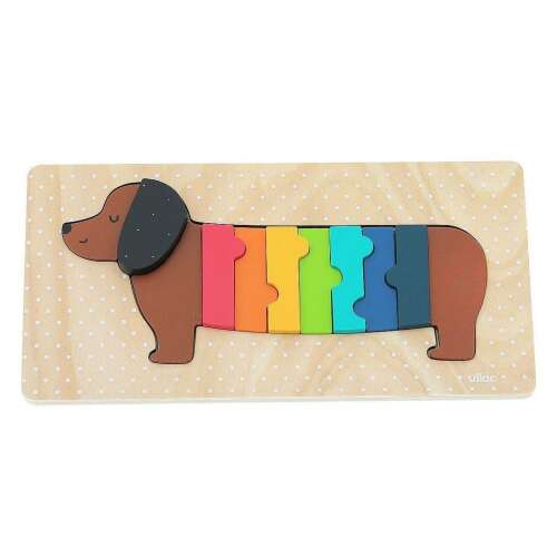 Puzzle din lemn cu dachshund pentru copii mici, 11 piese, colorat, de la Djeco