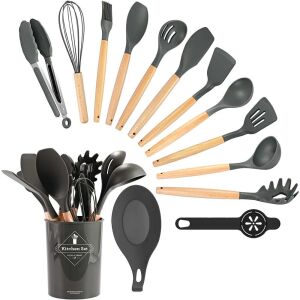 Timeless Tools 14-piece Kitchen Utensil Set with Heat-Resistant Silicone Heads, Stand, Dark Grey 141919452 - Kitchen tool