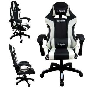 Hráčska stolička R-Sport s bedrovou opierkou a masážnou funkciou #čierna a biela 90544710
