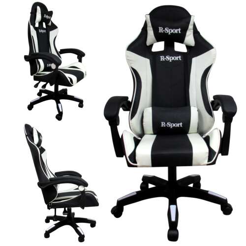 R-Sport Gamer Stuhl mit Lendenwirbelstütze und Massagefunktion #schwarz und weiß