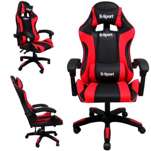 R-Sport Gamer Stuhl mit Lendenwirbelstütze und Massagefunktion #rot-schwarz