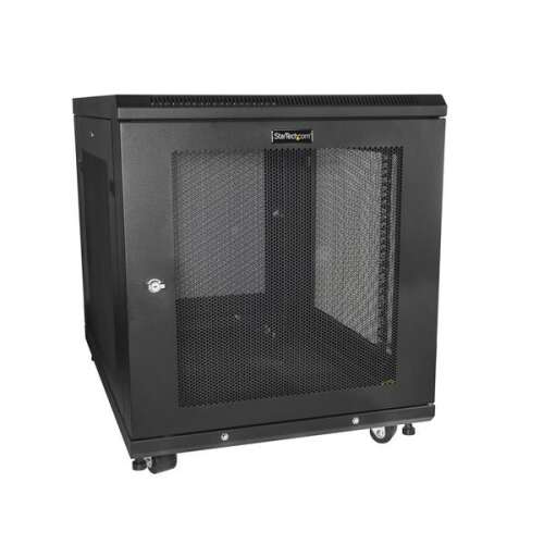 StarTech.com 31 hüvelykes 12U rack szekrény, fekete, kerekekkel