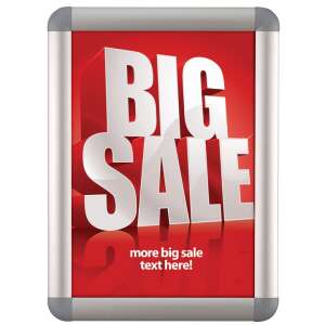 Opti Frame alumínium pattintós plakátkeret lekerekített sarkokkal, B2 méretben, "BIG SALE" feliratú poszterrel - MT Displays