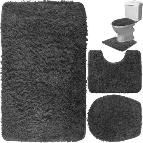 3 db-os puha fürdőszobai szőnyeg szett – sötét szürke