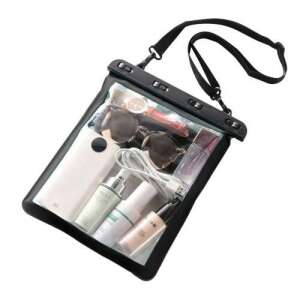 Fekete vízálló táska vállpánttal, átlátszó elülső résszel, Aqua márka, 30 méterig vízálló, 250 x 230mm - Vízálló táska