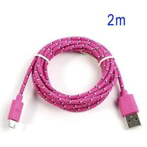 Rózsaszín 2m microUSB-USB adatkábel és töltő - Kábel