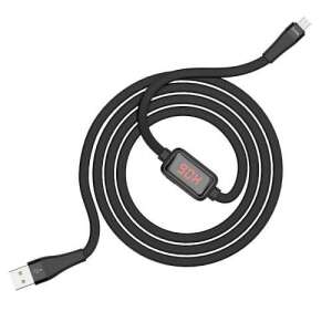 Fekete Hoco S4 Micro USB adatkábel és töltő LED kijelzővel, 1,2m hosszú - Hoco