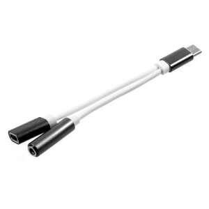 Type-C - 3,5mm Jack Audio Adapter Type-C töltő aljzattal, Fehér - Kábel